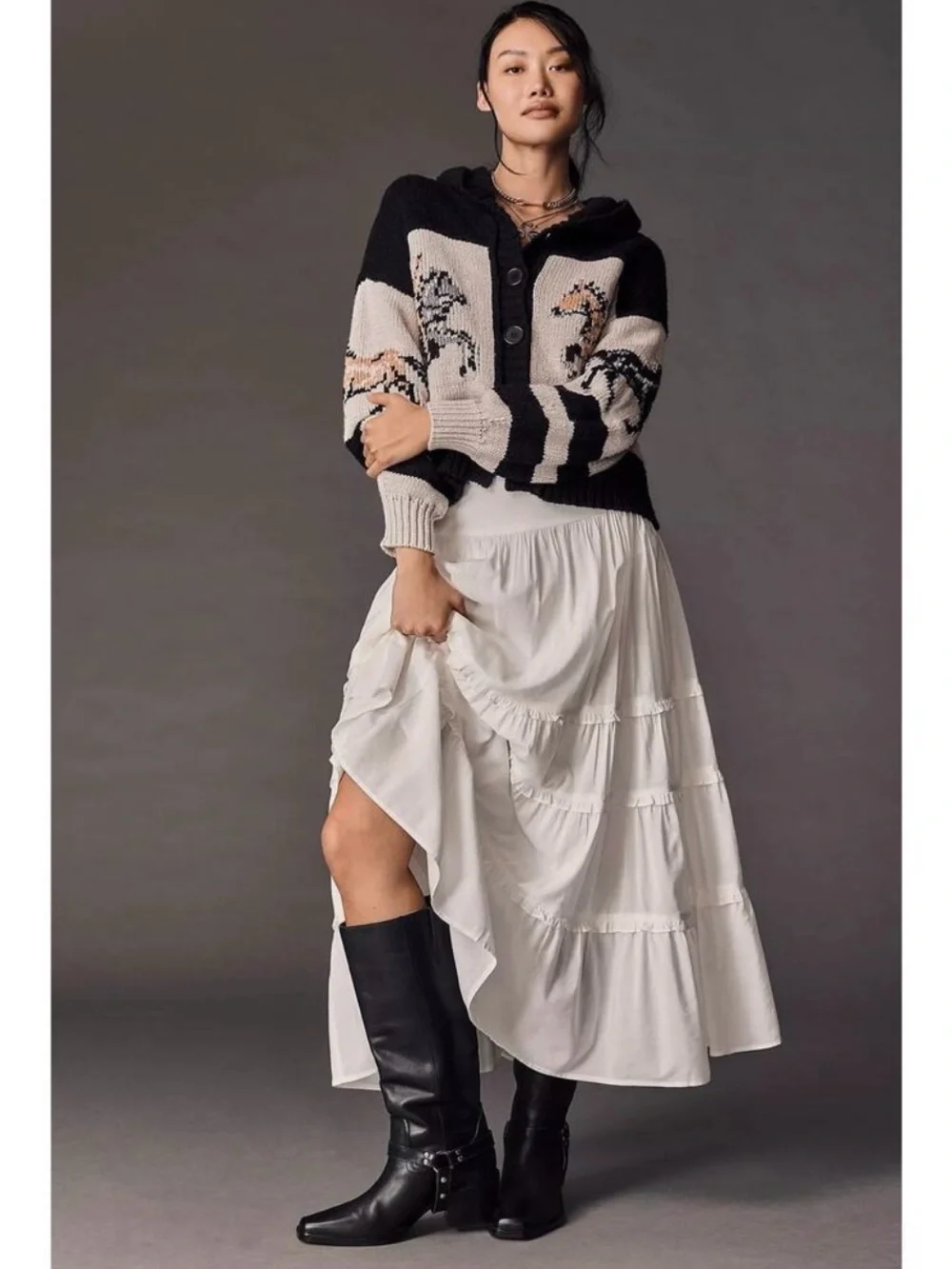 NWT Anthropologie Pilcro Horse Graphic Chunky Knit Cardigan Sweater Size Medium